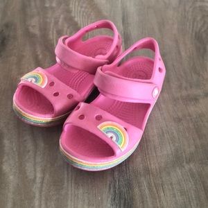 Pink rainbow croc sandals